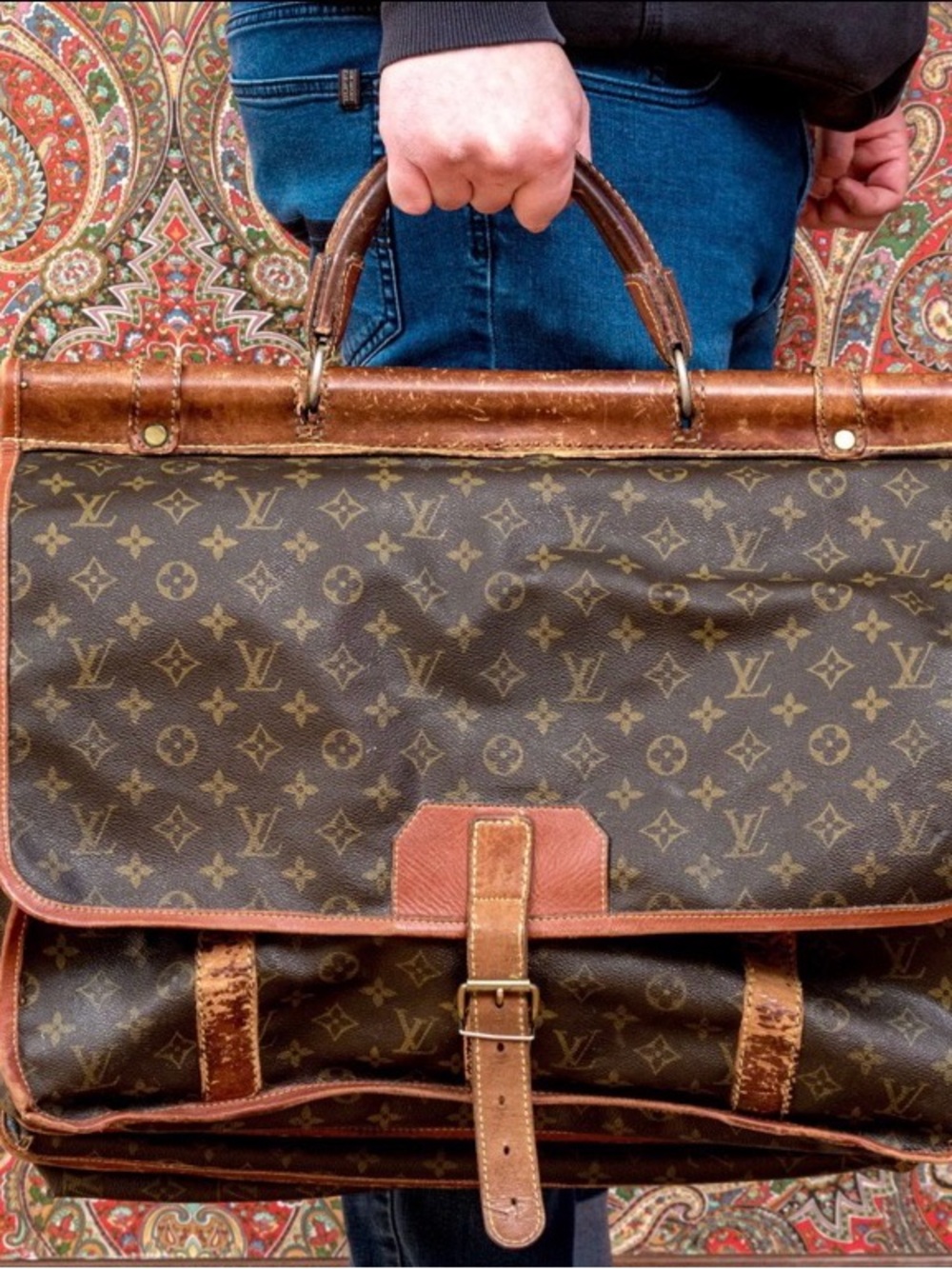 Louis Vuitton Monogram OLD Canvas Brown Briefcase with Leather Trim